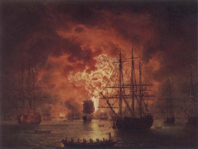 Jakob Philipp Hackert The Destruction of the Turkish Fleet in Chesme Harbour